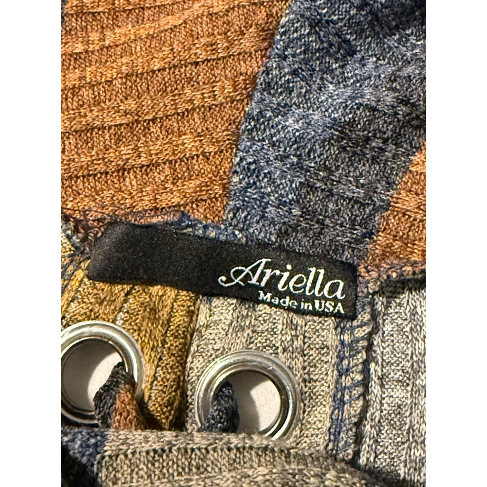 Boho Ariella Womens Striped Ribbed Cowl Neck Sweater Lace Up Back Multi Color L - Picture 3 of 12